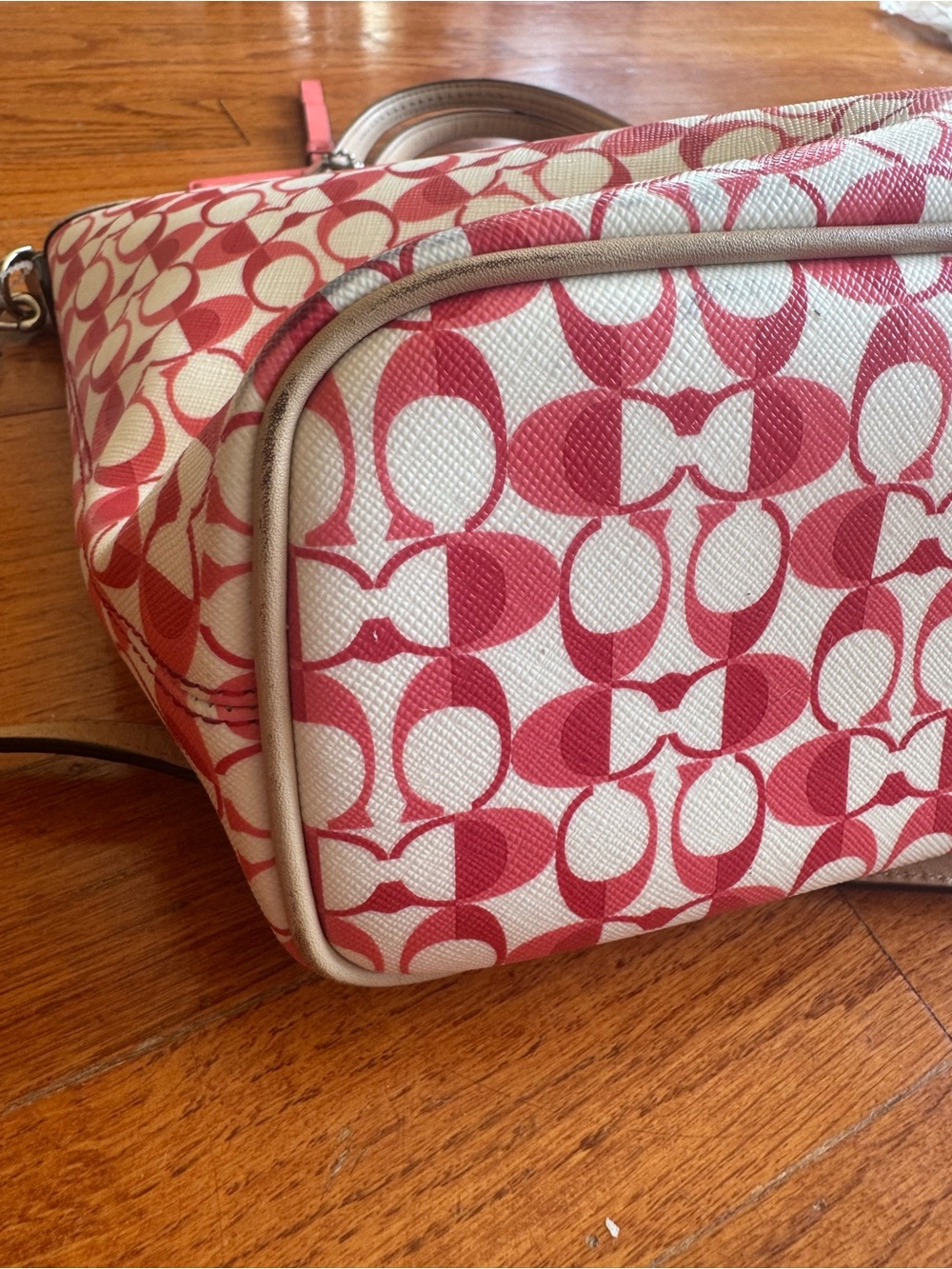 Coach Pink Signature Canvas Tote with Tan Trim - Picture 7 of 14